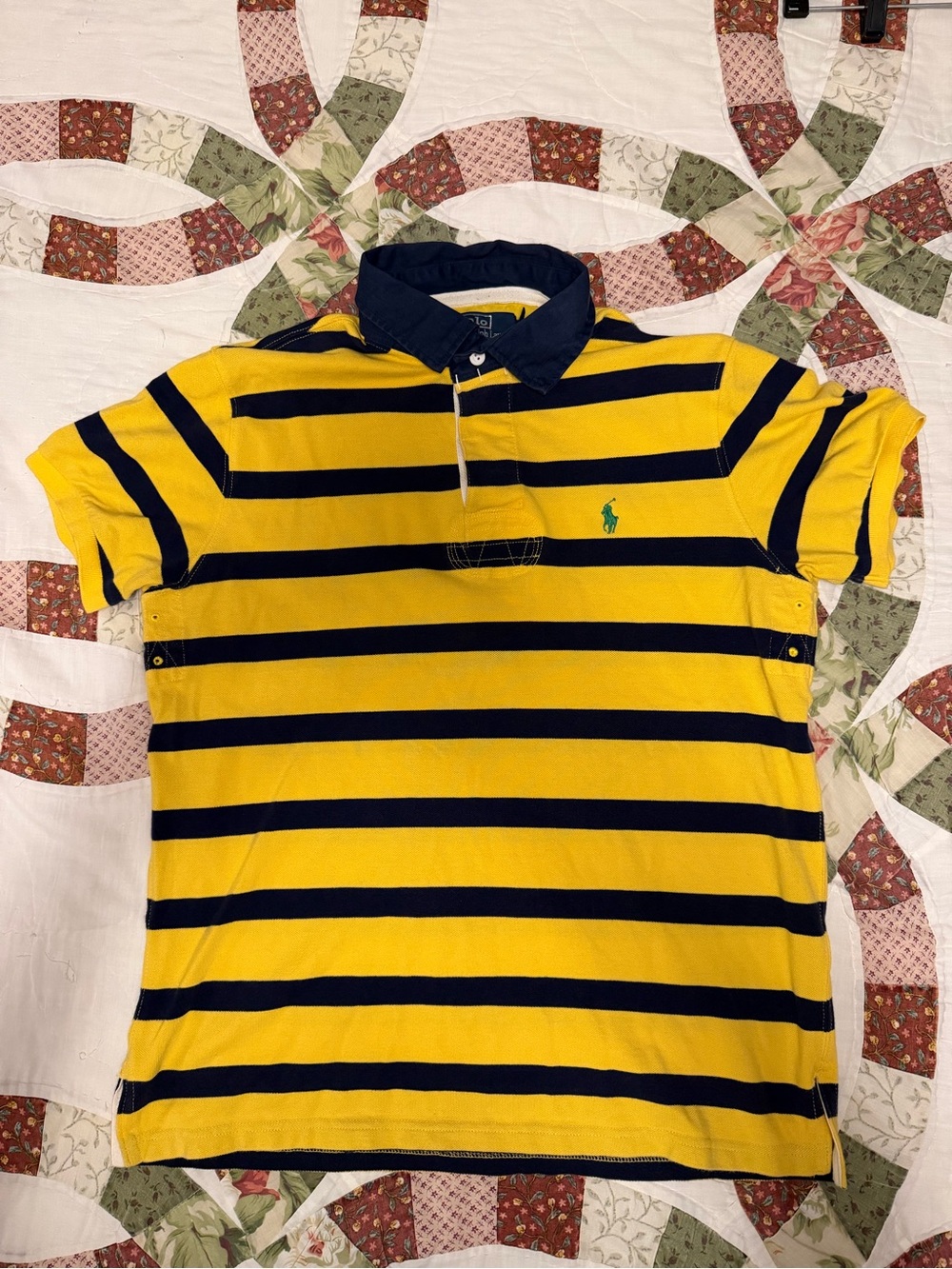 Polo Ralph Lauren Vintage Rugby Polo Yellow Blue Striped Large
